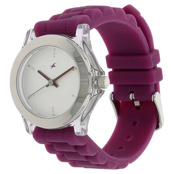 Fastrack NK9827PP06 | Fastrack Quartz Analog Silver Dial Plastic Strap Watch for Girls