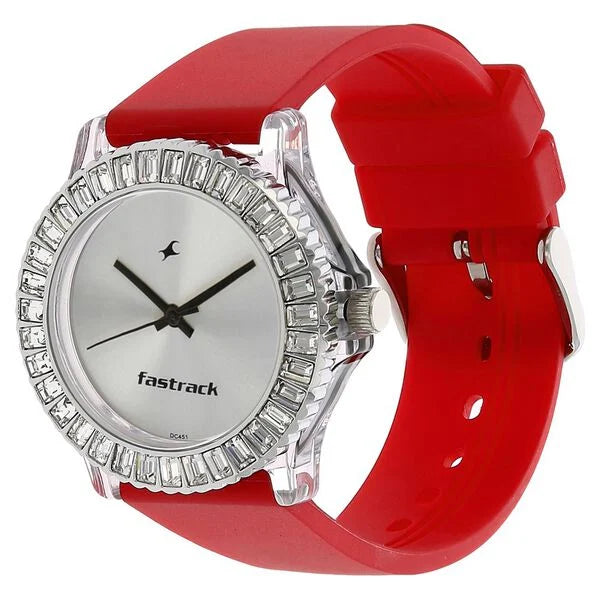 Fastrack NK9827PP08 | Fastrack Quartz Analog Silver Dial Plastic Strap Watch for Girls