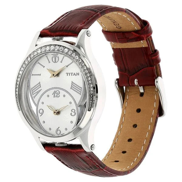Titan 9923SL01 | Titan Quartz Analog Silver Dial Leather Strap Watch for Women