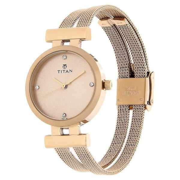Titan 9942WM01 | Titan Quartz Analog Rose Gold Dial Stainless Steel Strap Watch for Women