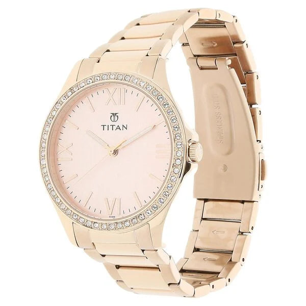 Titan 9955WM01 | Titan Quartz Analog Rose Gold Dial Stainless Steel Strap Watch for Women