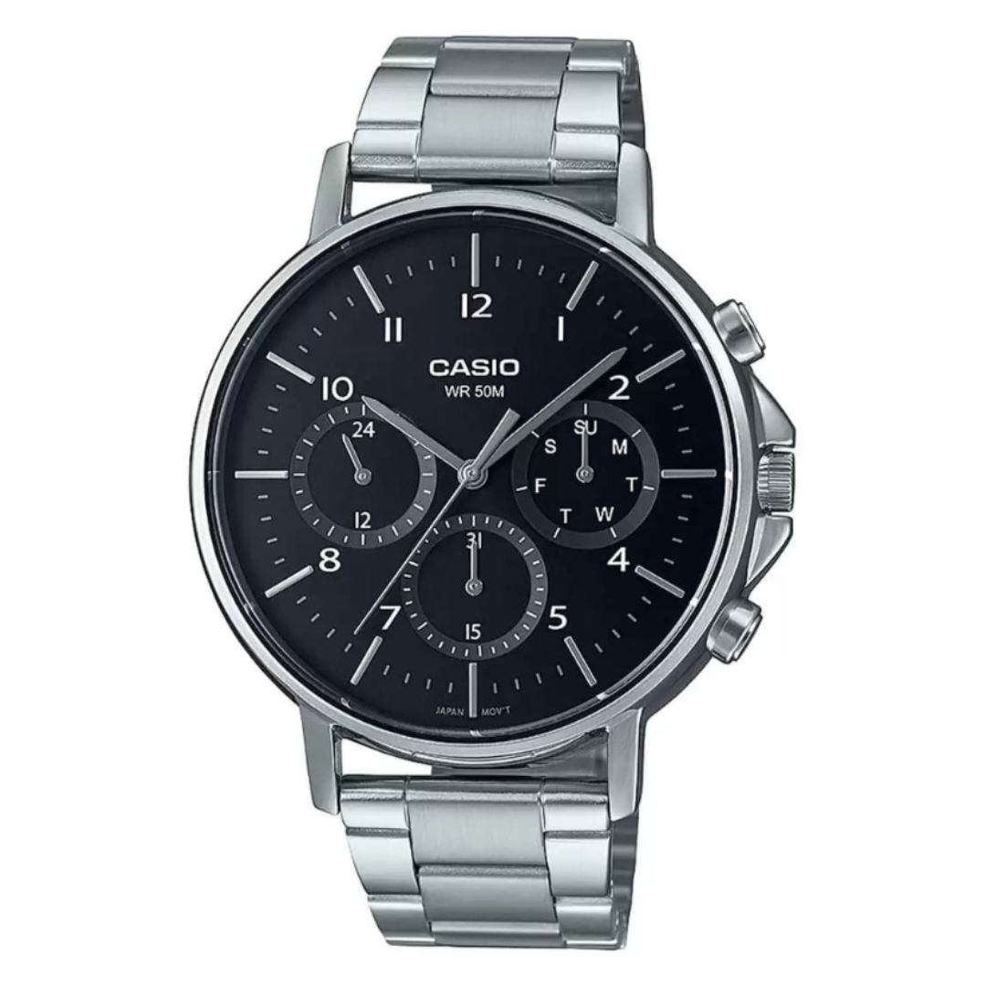 Casio MTP-E321D-1AVDF A1845 | Enticer Men Quartz Black Dial Chronograph Stainless Steel Watch