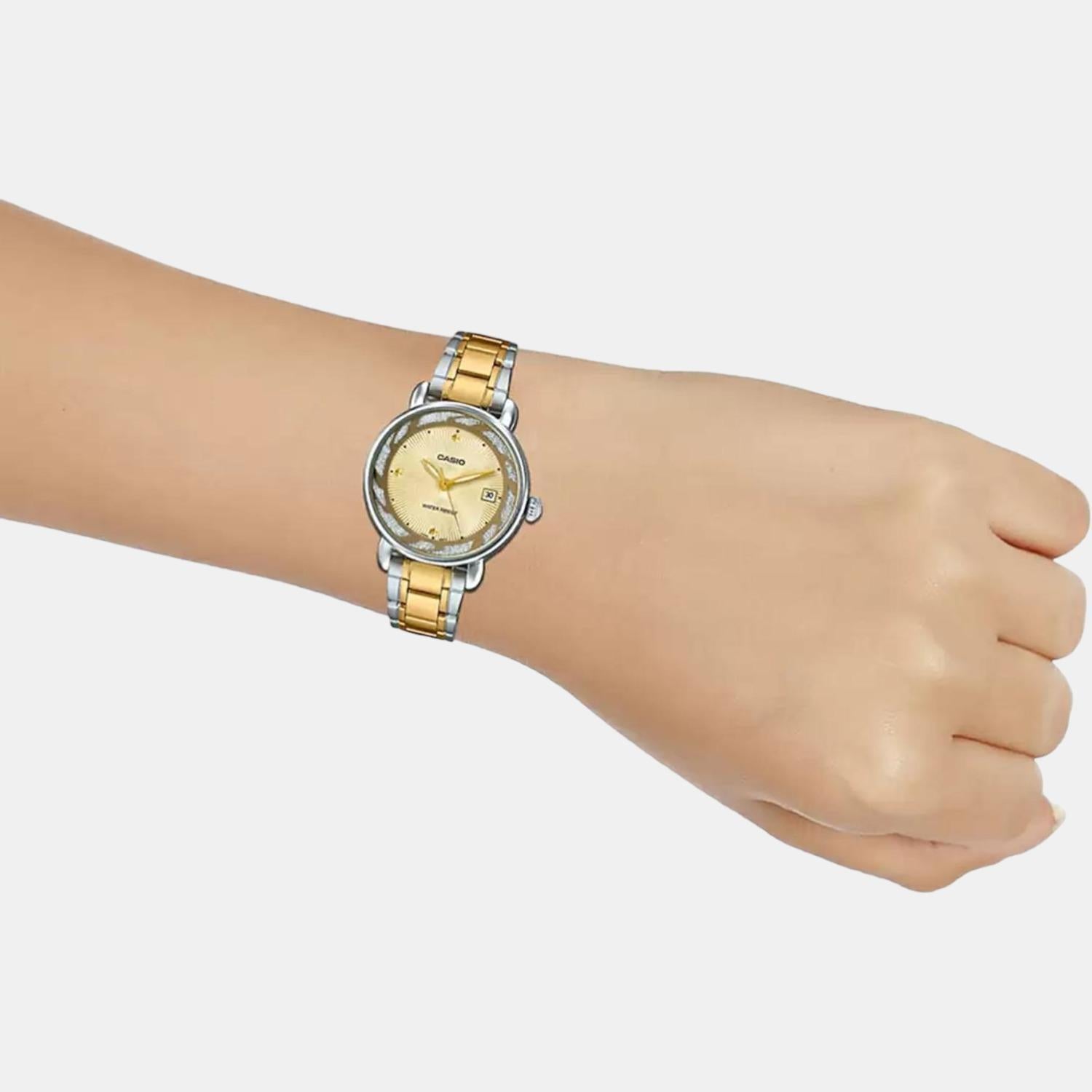Enticer Women Quartz Gold Dial Analog Stainless Steel Watch A1045