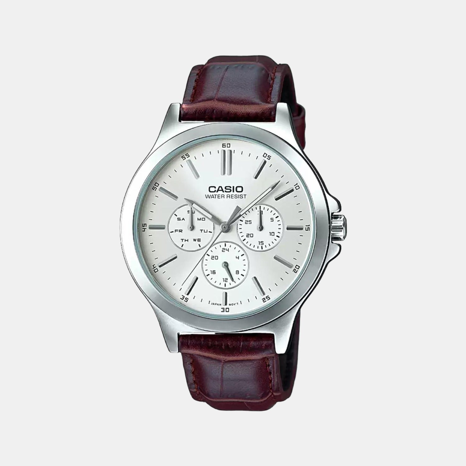 Enticer Men Quartz White Dial Multi-Function Leather Watch A1177