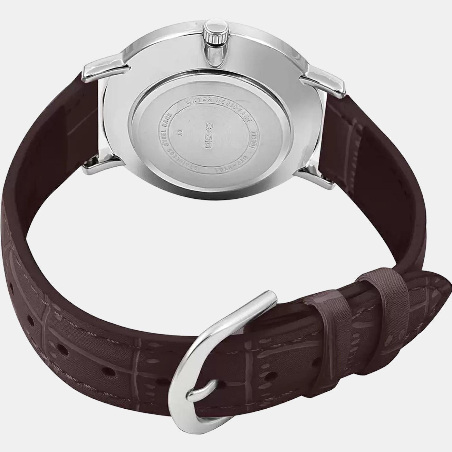 Enticer Men Quartz Silver Dial Analog Leather Watch A1618