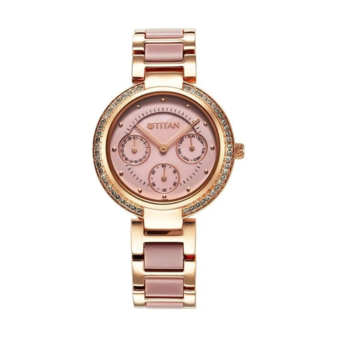 Titan 95187KD02 | Titan Purple Acetate Quartz Multifunction Mother of Pearl Dial Two Toned Metal With Plastic Strap Watch For Women