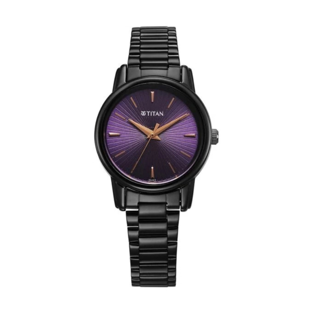 Titan NU2760NM01 | Titan Karishma Quartz Analog Purple Dial Black Stainless Steel Strap Watch For Women