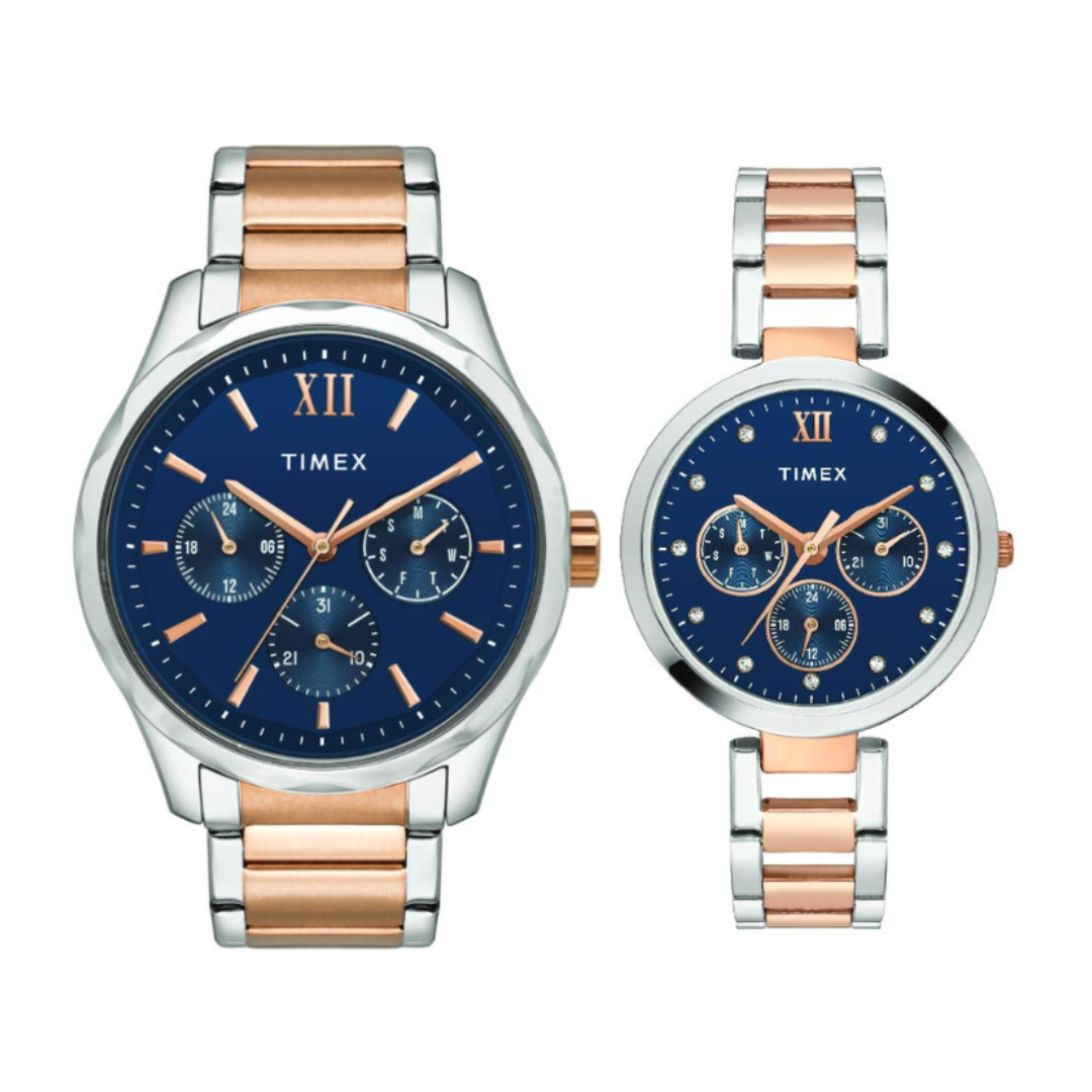 Timex TW00PR267 | Timex Empera Pairs Blue Dial Round Case Multifunction Function Watch