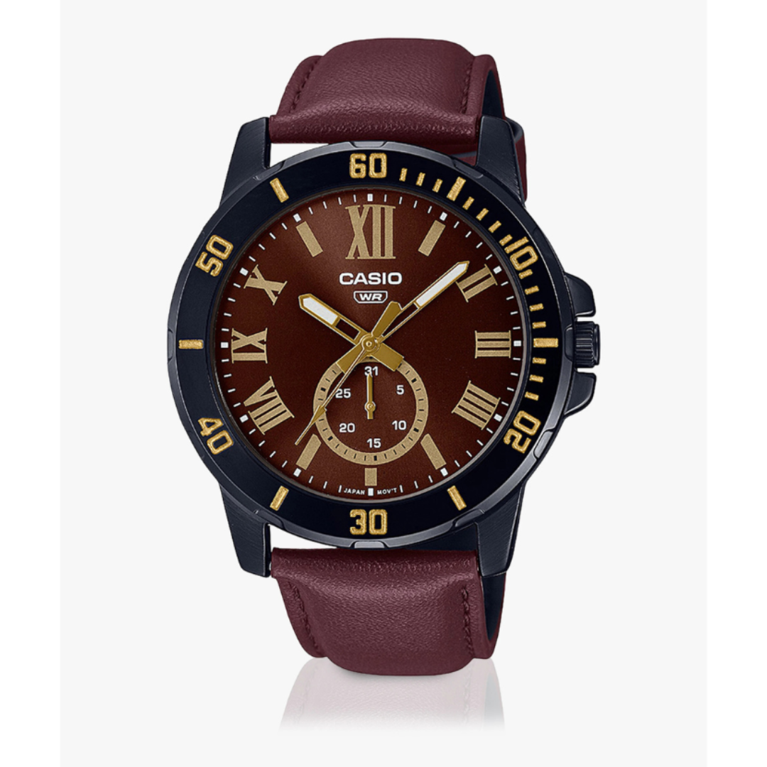 Casio MTP-VD200BL-5BUDF A2071 | Enticer Men Quartz Brown Dial Chronograph Leather Watch