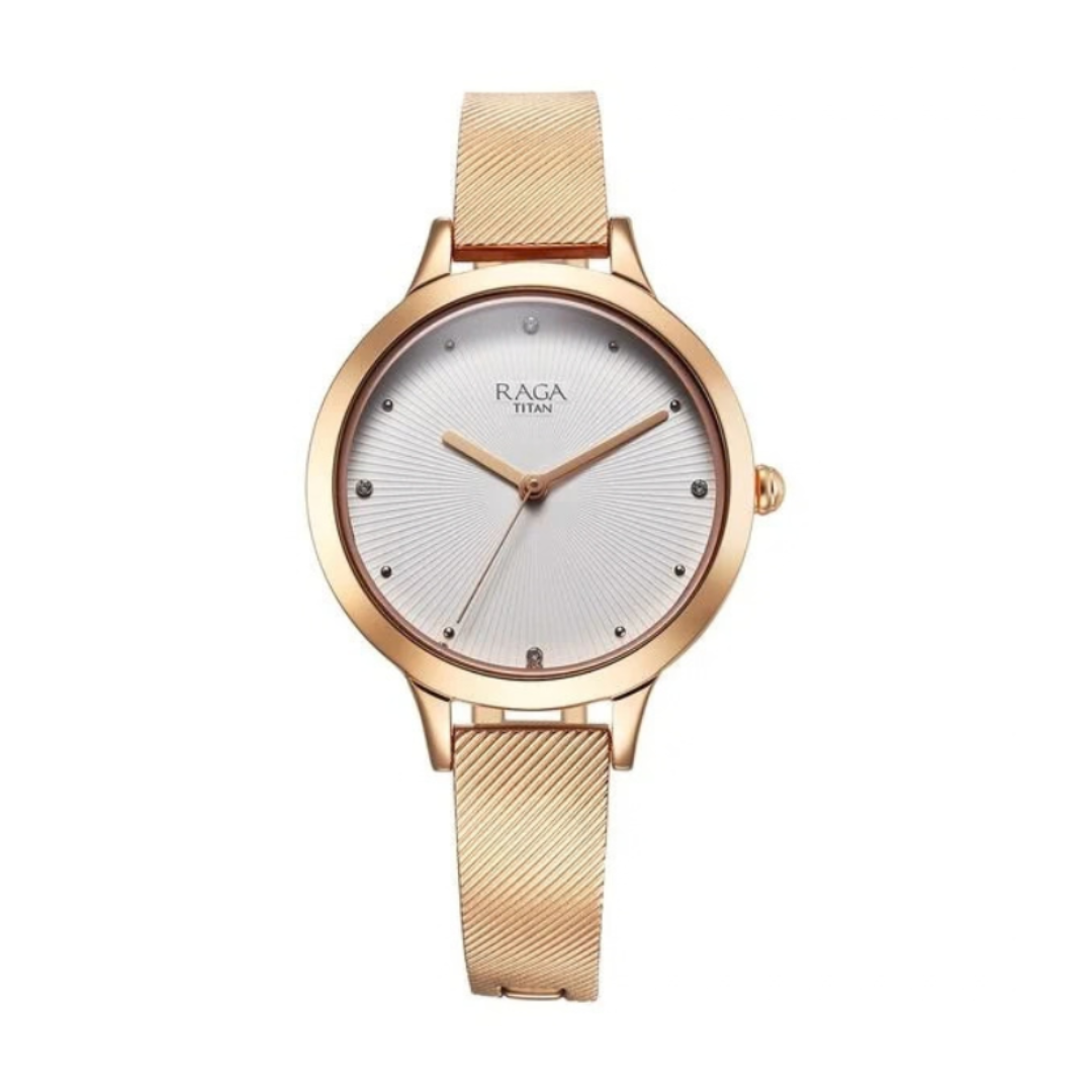 Titan 2754WM01 | Titan Raga Memoirs Quartz Analog White Dial With Rose Gold Color Metal Strap Watch For Women