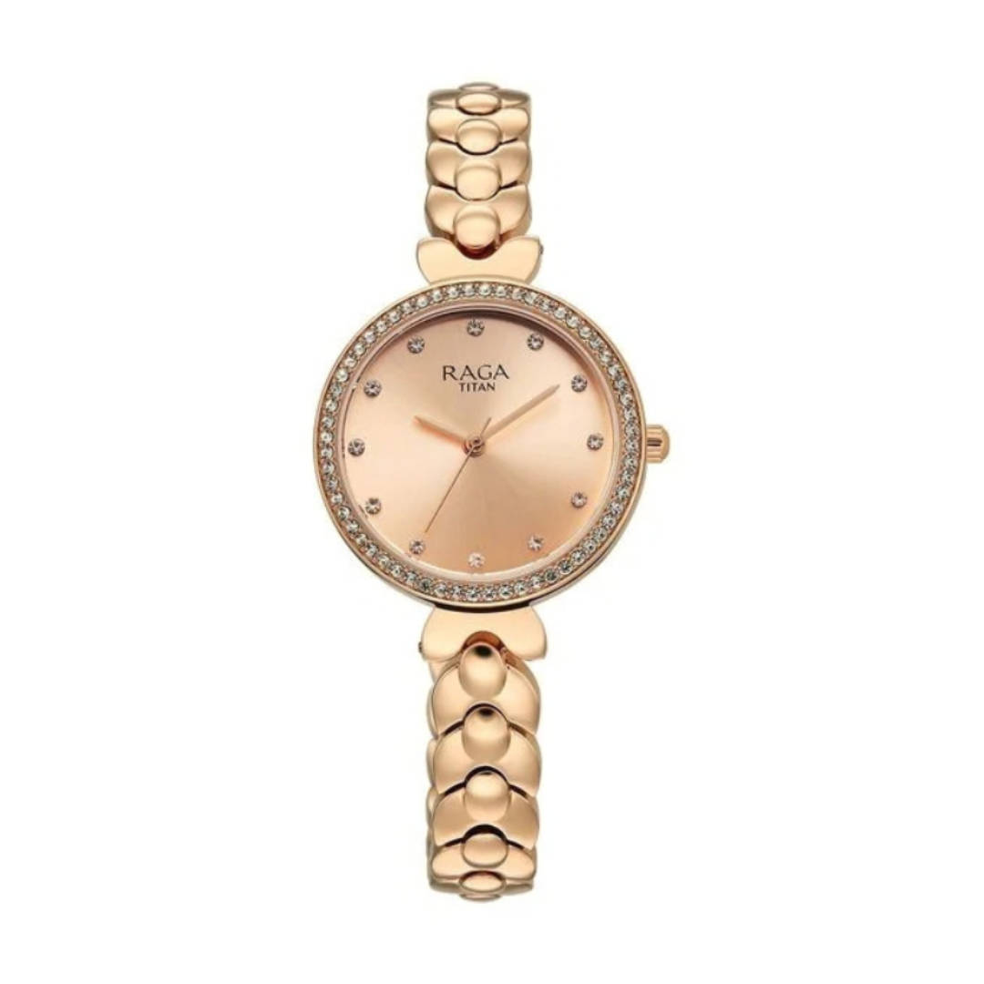 Titan 95357WM01 | Titan Raga Showstopper Quartz Analog Rose Gold Dial Rose Gold Metal Strap Watch For Women