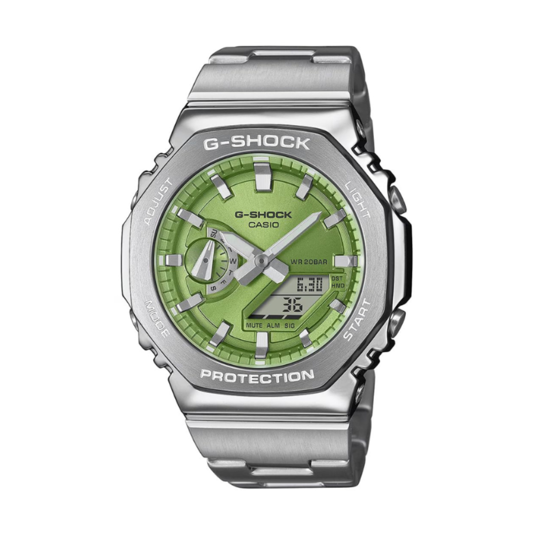 Casio GM-2110D-3ADR G1611 | G-Shock Men Quartz Green Dial Analog-Digital Stainless Steel Watch