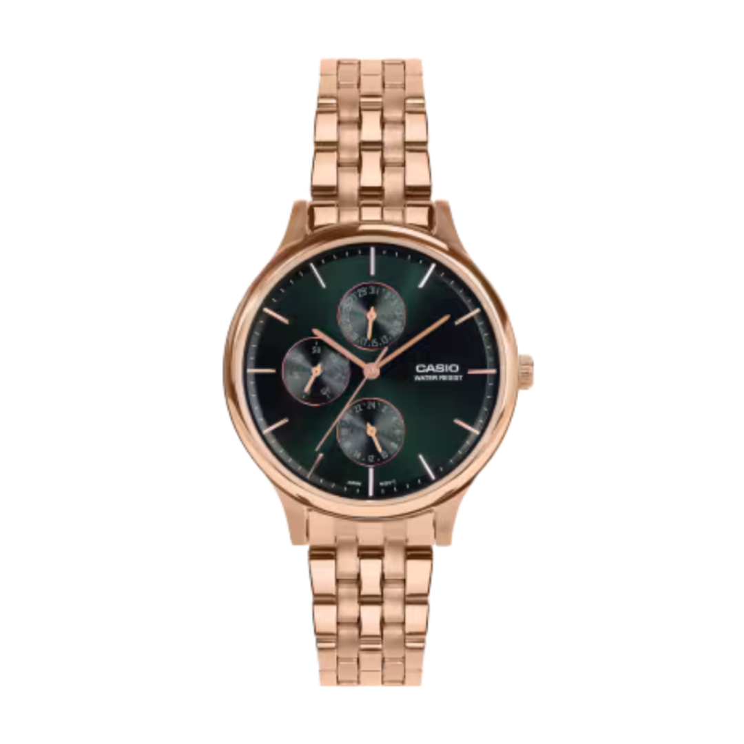 Casio A2498 | Enticer Women Quartz Green Dial Analog Stainless Steel Watch.