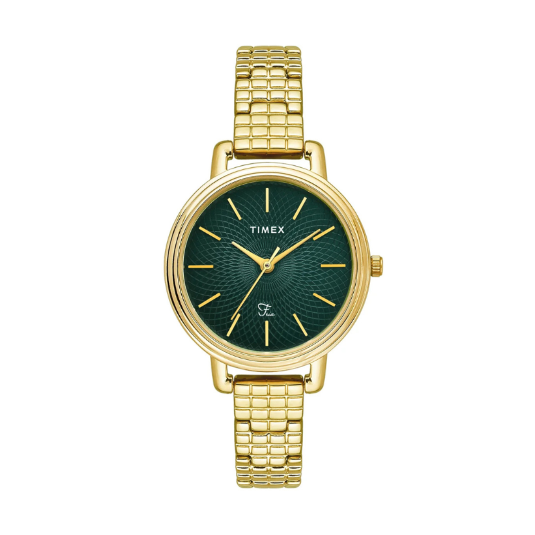 Timex TWEL23900 | Timex Fria Round 34mm Green Dial Analog Women Watch.
