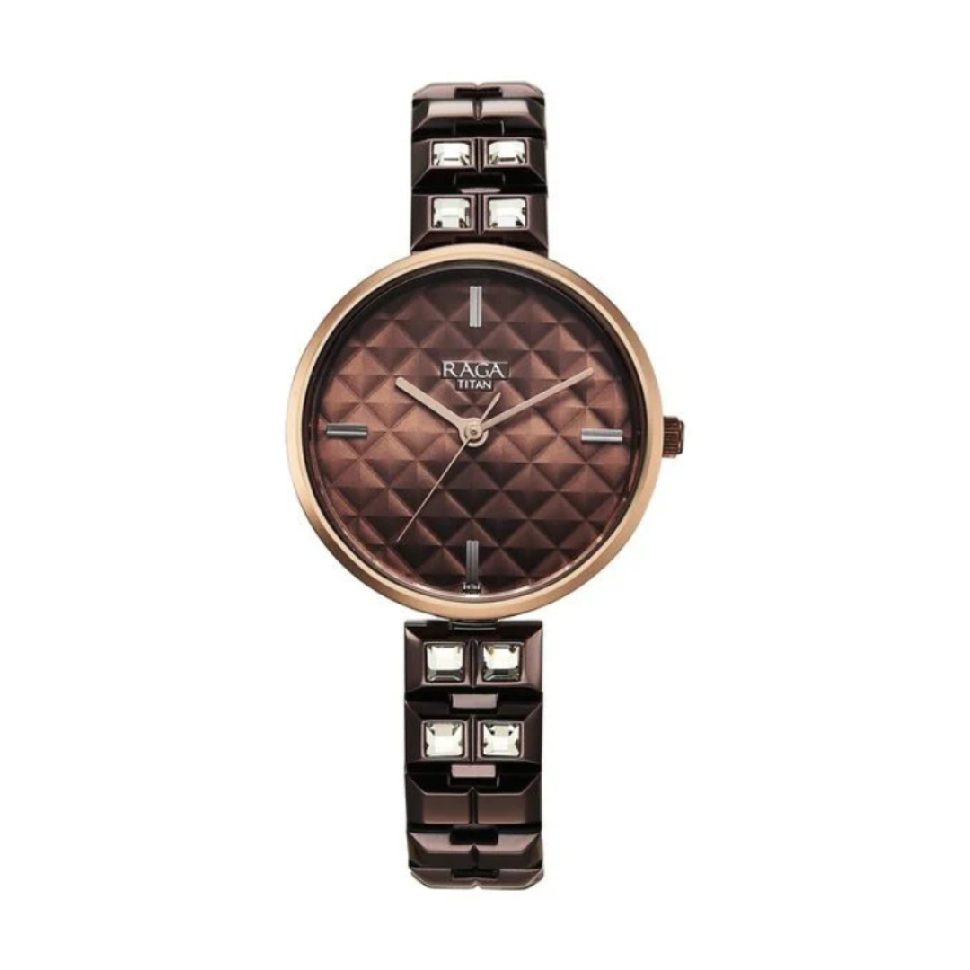 Titan Raga 2775QM01 |  Contempore Quartz Analog Brown Dial Metal Strap Watch For Women