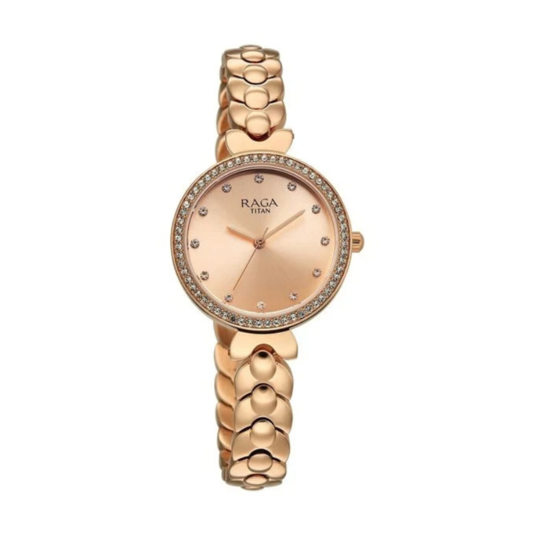 Titan 95357WM01 | Titan Raga Showstopper Quartz Analog Rose Gold Dial Rose Gold Metal Strap Watch For Women