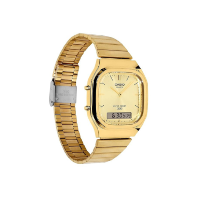 Casio AQ-240EG-9A D421 | Vintage Unisex Quartz Gold Dial Analog-Digital Stainless Steel Watch