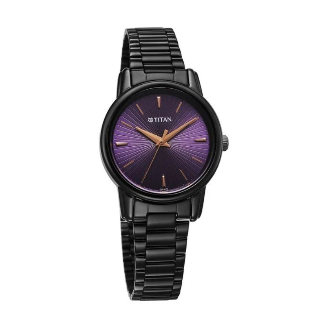 Titan NU2760NM01 | Titan Karishma Quartz Analog Purple Dial Black Stainless Steel Strap Watch For Women