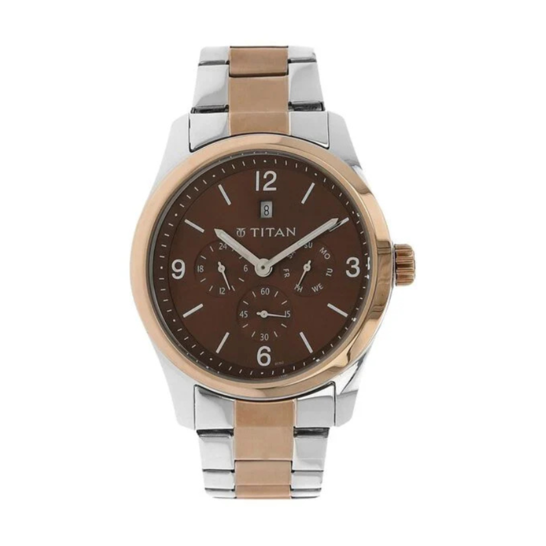 Titan 9493KM01J | Titan Quartz Analog Brown Dial Metal Strap Watch for Men