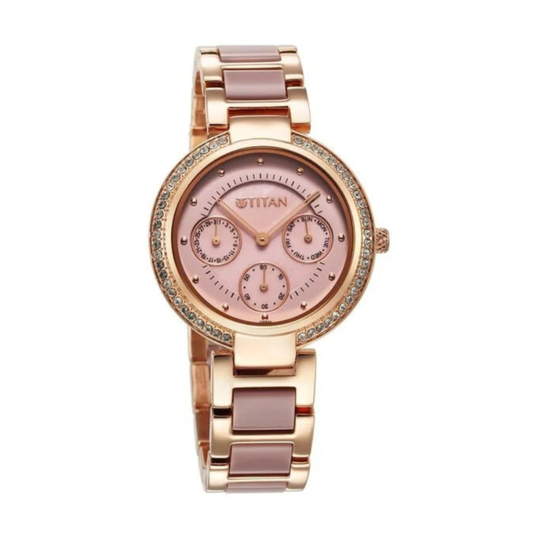 Titan 95187KD02 | Titan Purple Acetate Quartz Multifunction Mother of Pearl Dial Two Toned Metal With Plastic Strap Watch For Women