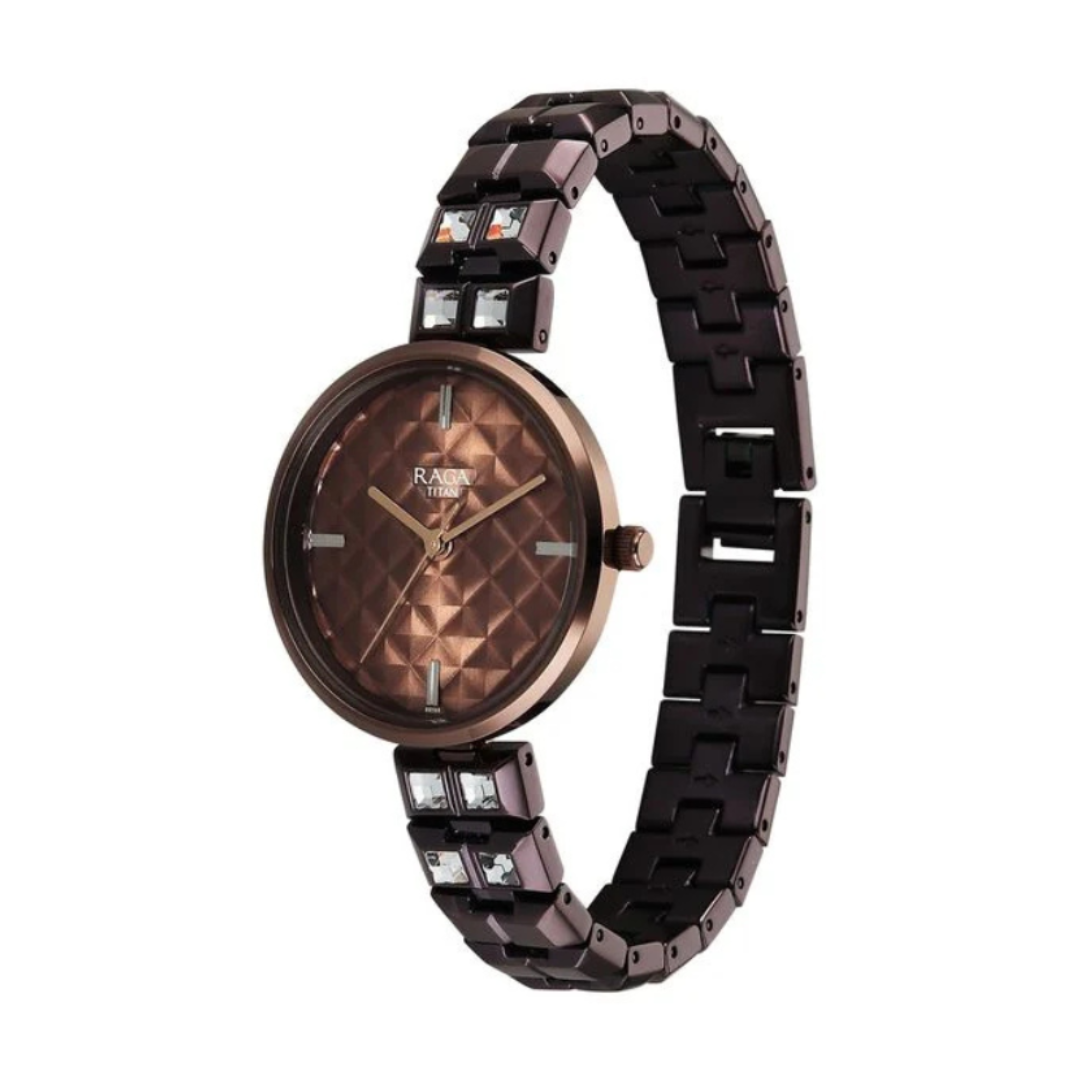Titan Raga 2775QM01 |  Contempore Quartz Analog Brown Dial Metal Strap Watch For Women