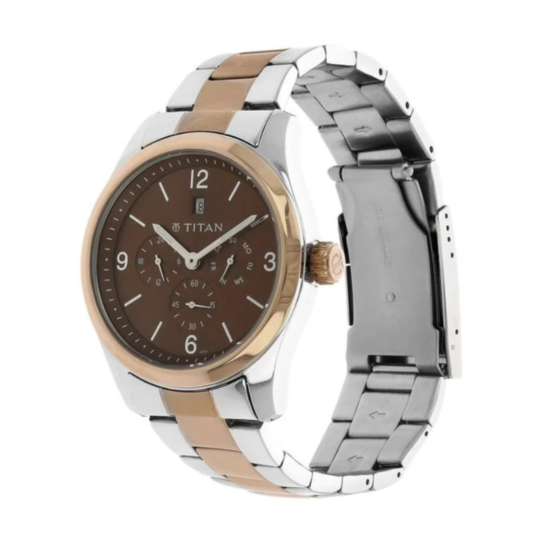 Titan 9493KM01J | Titan Quartz Analog Brown Dial Metal Strap Watch for Men