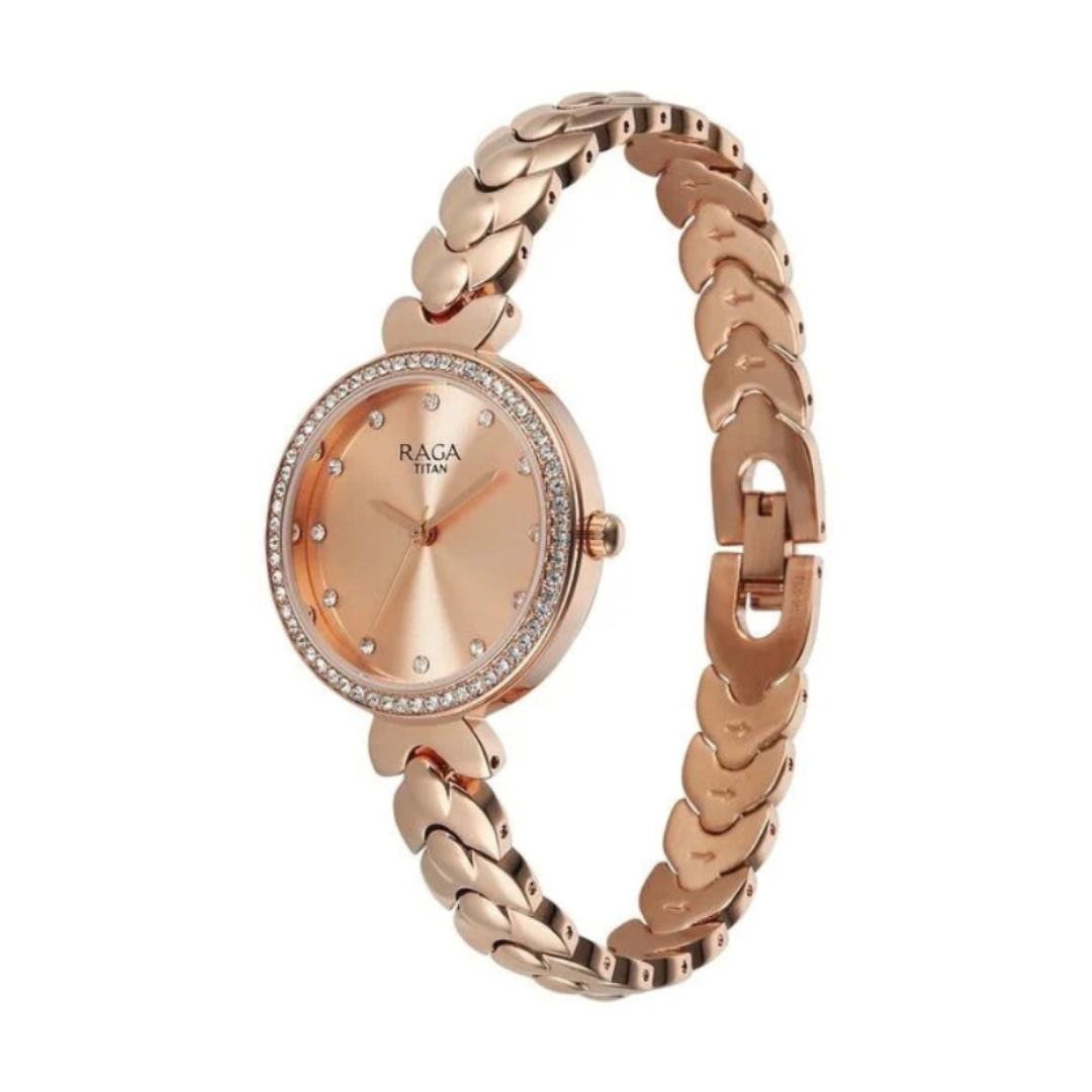 Titan 95357WM01 | Titan Raga Showstopper Quartz Analog Rose Gold Dial Rose Gold Metal Strap Watch For Women