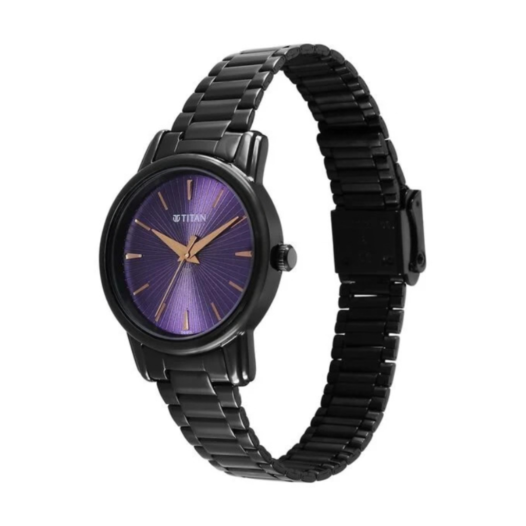 Titan NU2760NM01 | Titan Karishma Quartz Analog Purple Dial Black Stainless Steel Strap Watch For Women