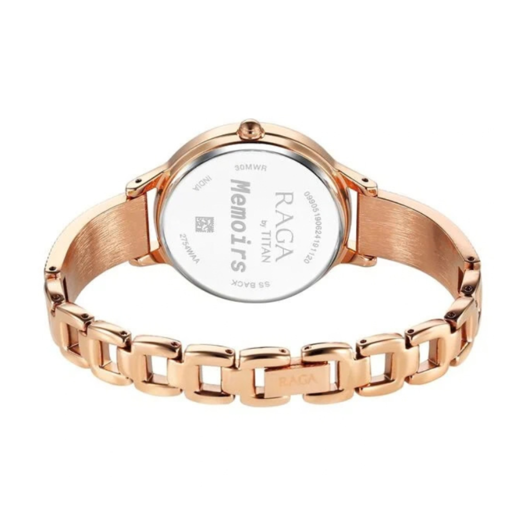 Titan 2754WM01 | Titan Raga Memoirs Quartz Analog White Dial With Rose Gold Color Metal Strap Watch For Women