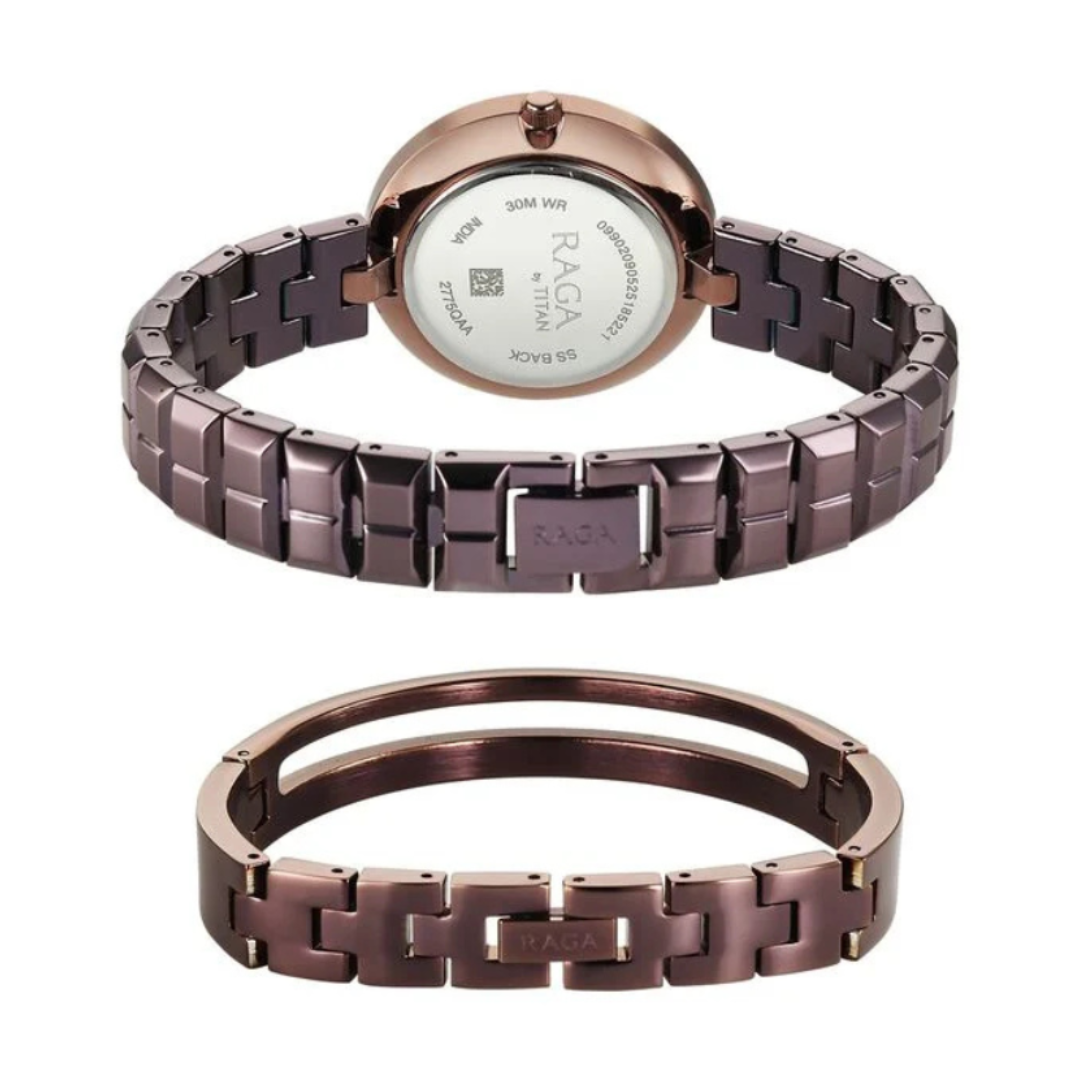 Titan Raga 2775QM01 |  Contempore Quartz Analog Brown Dial Metal Strap Watch For Women