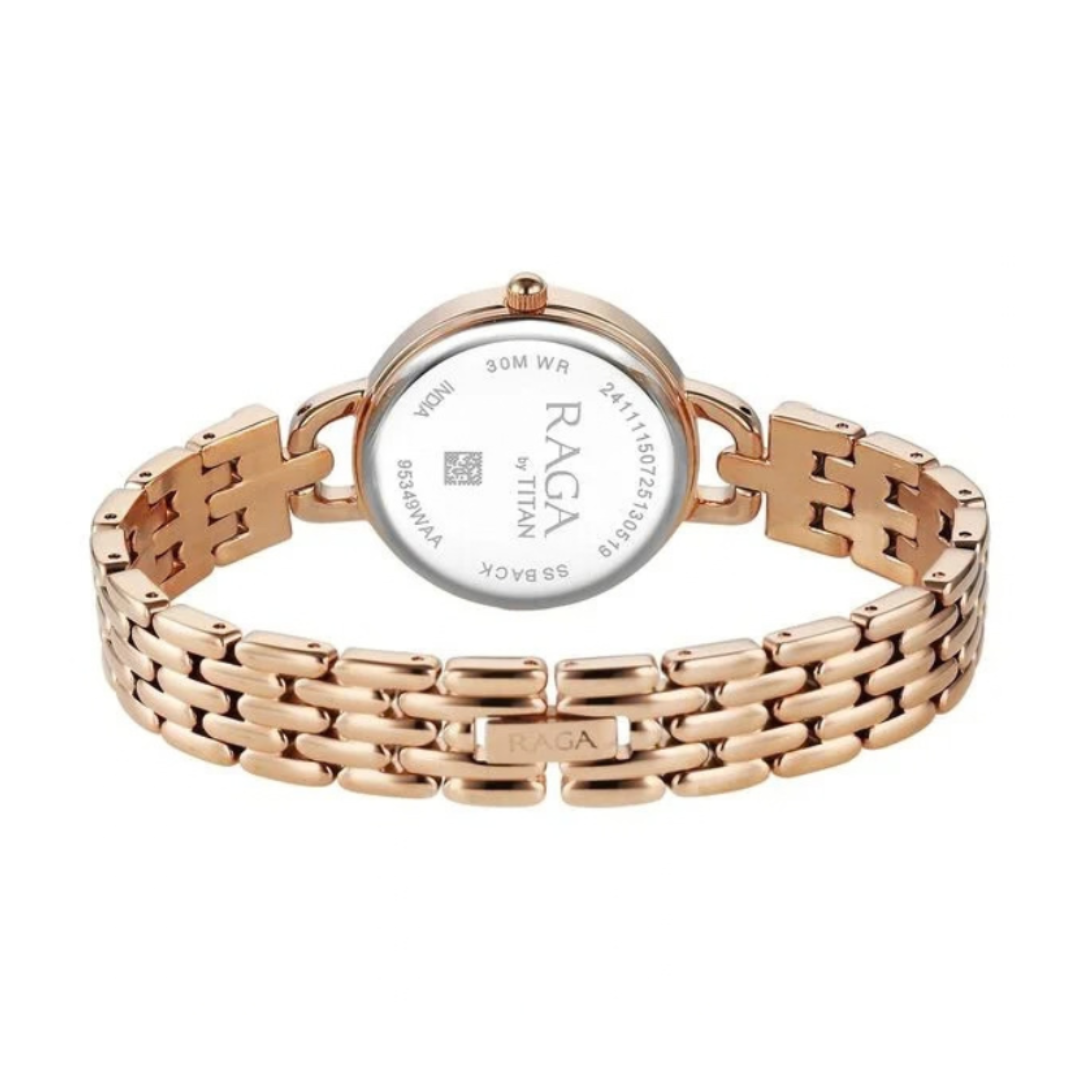 Titan 95349WM01 | Titan Raga Showstopper Quartz Analog Silver Dial Rose Gold Metal Strap Watch For Women