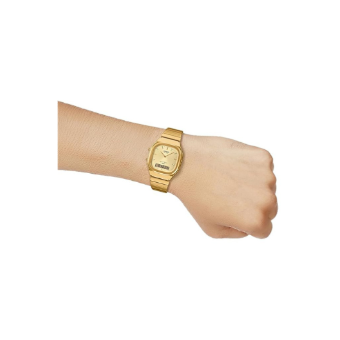 Casio AQ-240EG-9A D421 | Vintage Unisex Quartz Gold Dial Analog-Digital Stainless Steel Watch