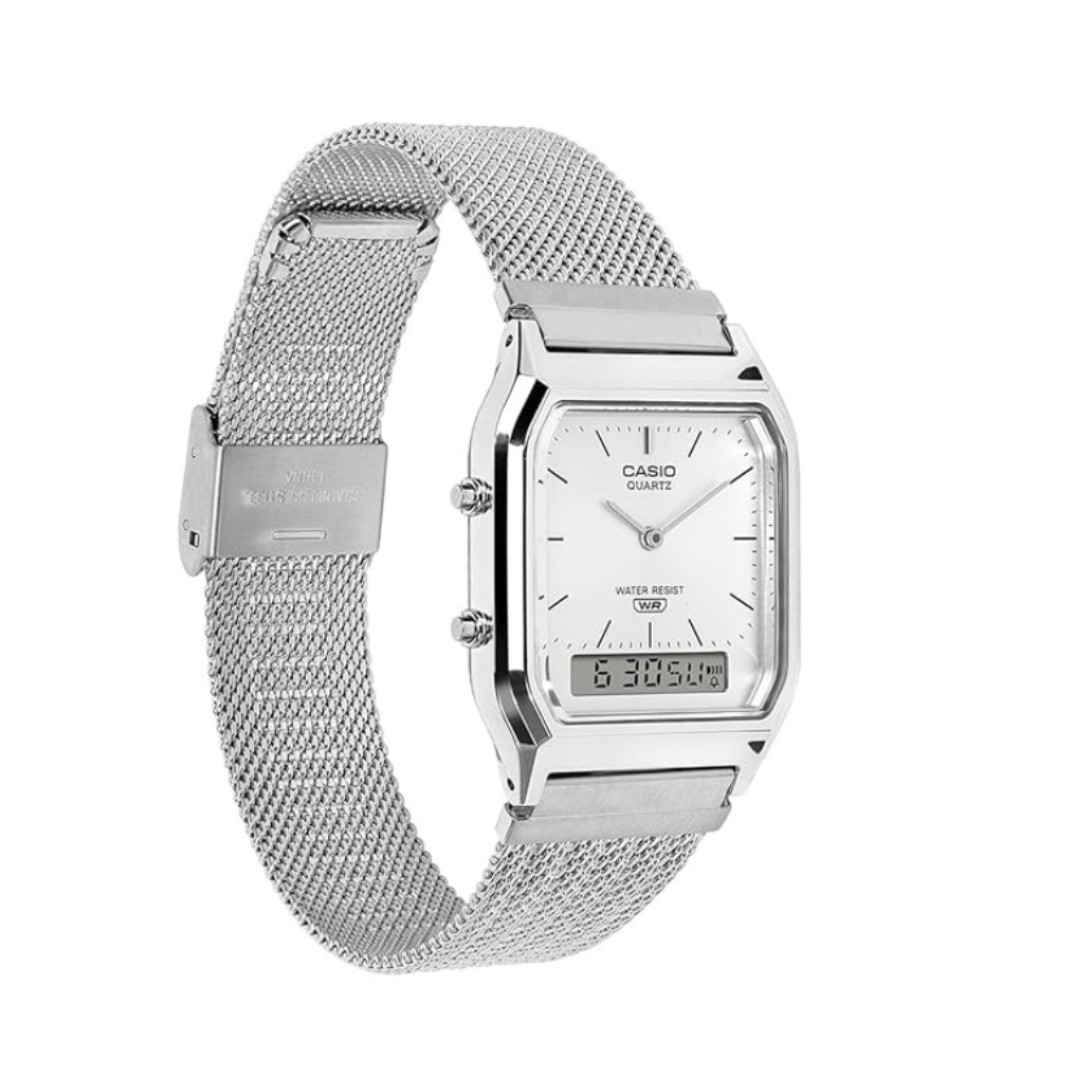Casio AQ-230EM-7ADF D418 | Classics Men Quartz Silver Dial Analog-Digital Stainless Steel Watch