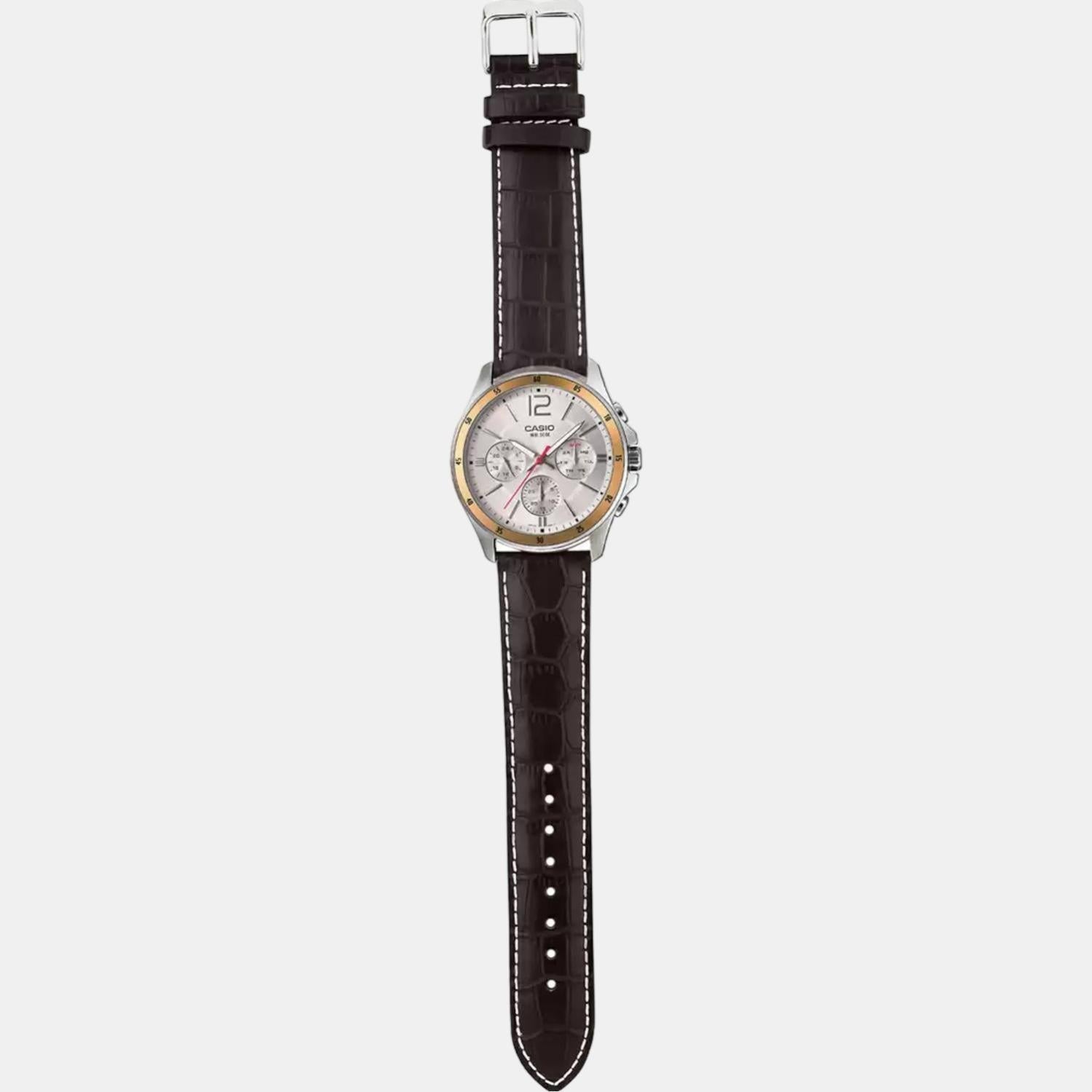 Enticer Men Quartz Silver Dial Chronograph Leather Watch A835