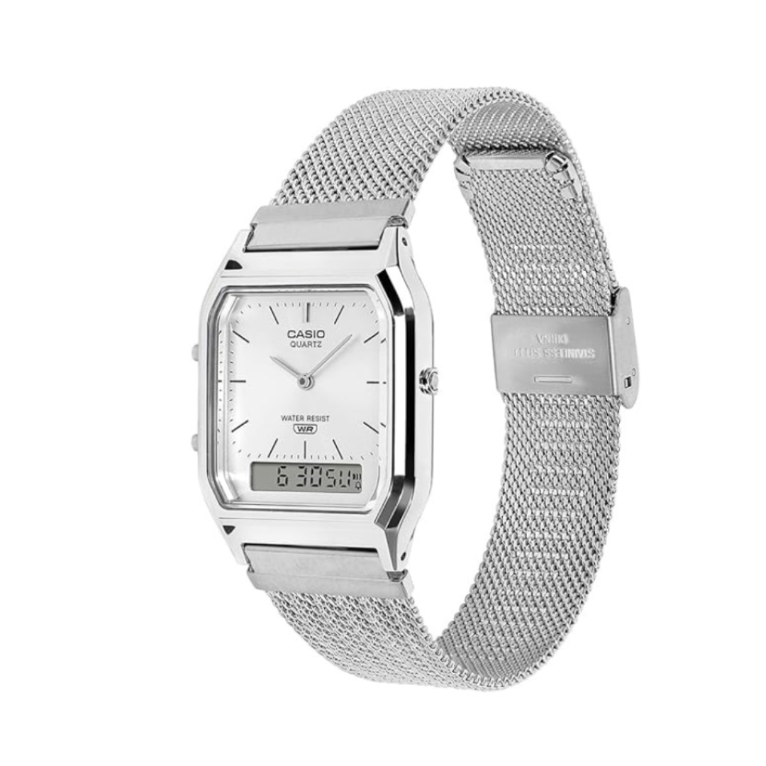 Casio AQ-230EM-7ADF D418 | Classics Men Quartz Silver Dial Analog-Digital Stainless Steel Watch
