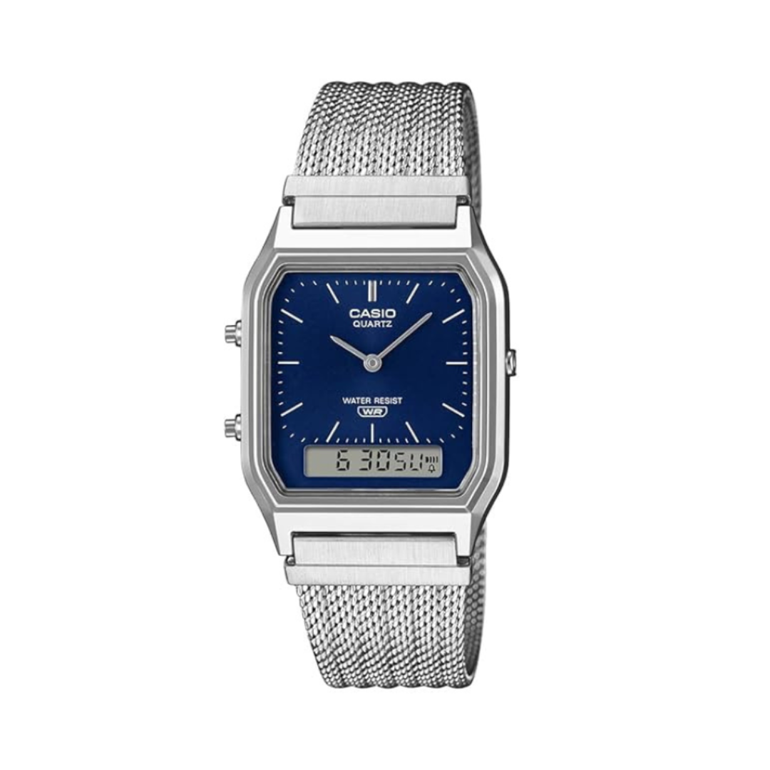 Casio AQ-230EM-2ADF D417 | Classics Men Quartz Champagne Dial Analog-Digital Stainless Steel Watch.