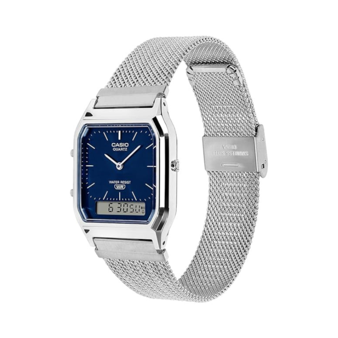Casio AQ-230EM-2ADF D417 | Classics Men Quartz Champagne Dial Analog-Digital Stainless Steel Watch.