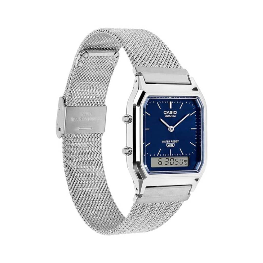 Casio AQ-230EM-2ADF D417 | Classics Men Quartz Champagne Dial Analog-Digital Stainless Steel Watch.