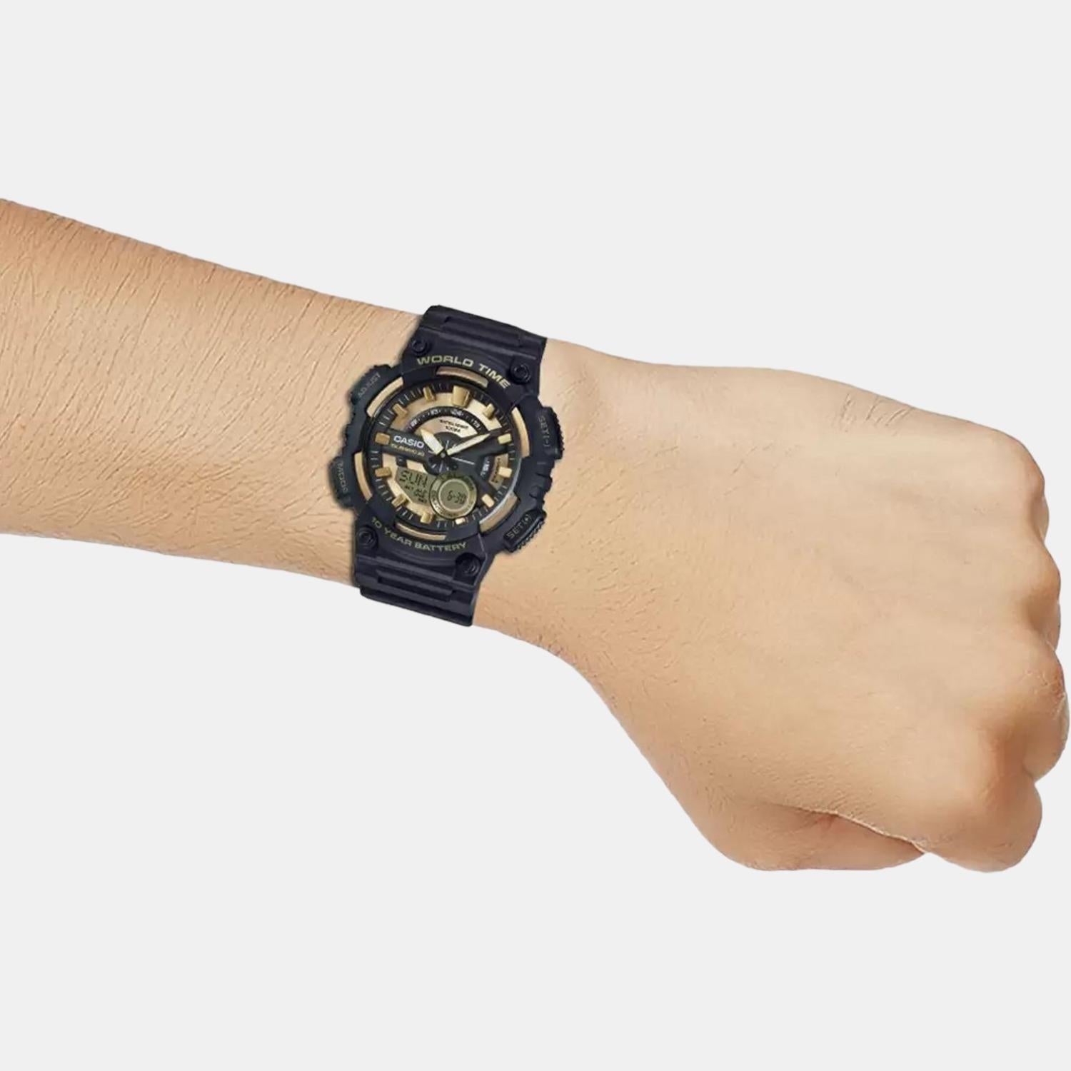 Youth Men Quartz Gold Dial Analog-Digital Resin Watch AD206