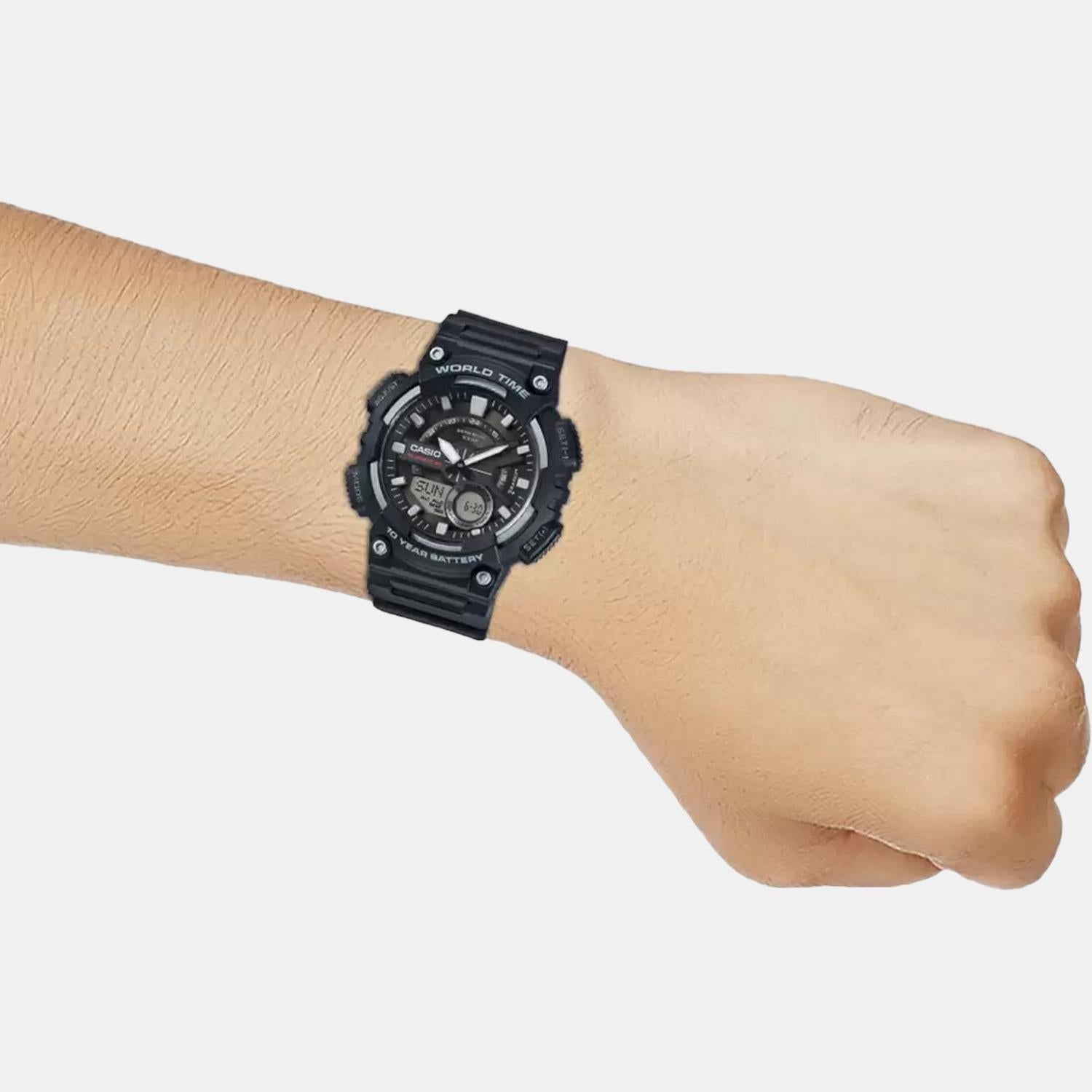Youth Men Quartz Black Dial Analog-Digital Silicone Watch AD207