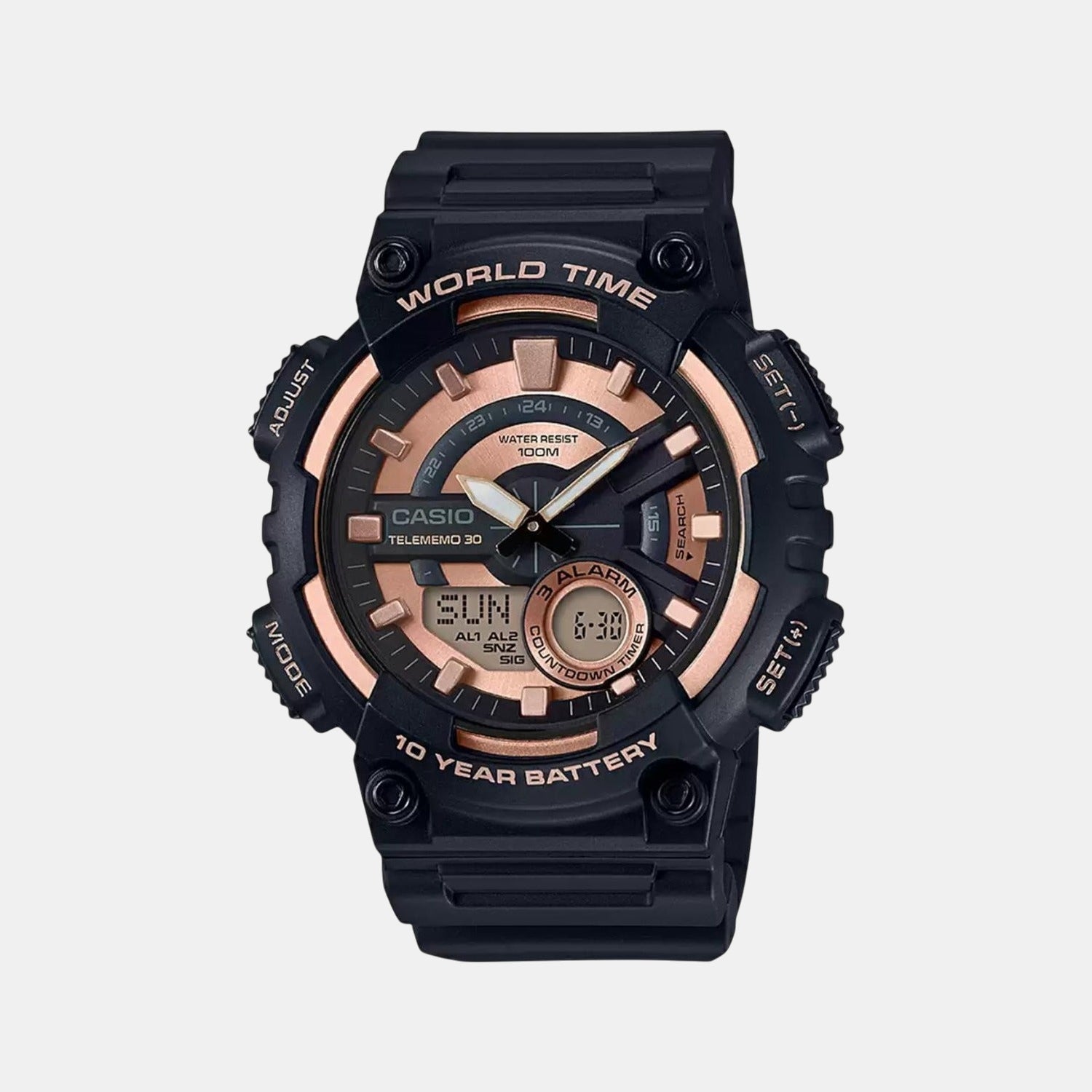 Youth Men Quartz Rose Gold Dial Analog-Digital Silicone Watch AD222