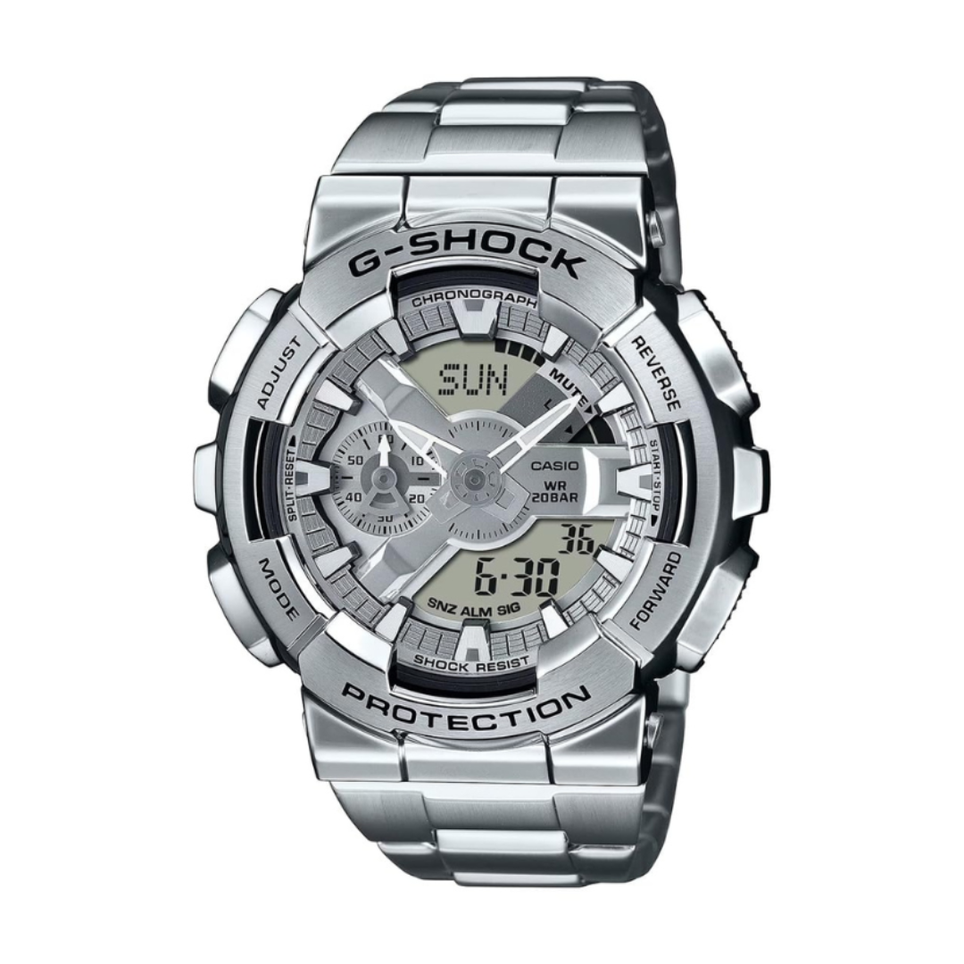 Casio GM-110D-8ADR G1687 | G-Shock Men Quartz Silver Dial Analog-Digital Stainless Steel Watch
