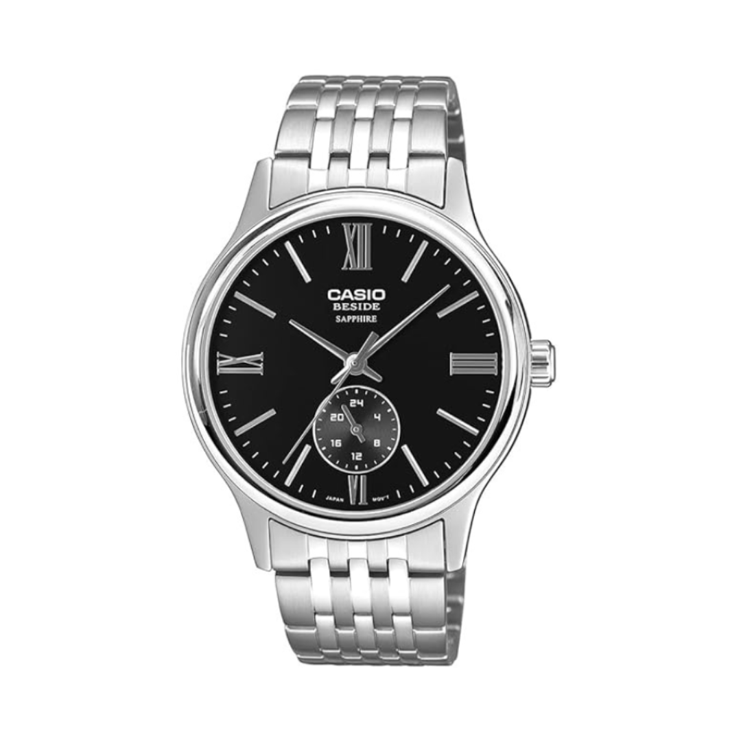 Casio BMS-100D-1AVDF A2535 | Enticer Men Quartz Black Dial Analog Stainless Steel Watch