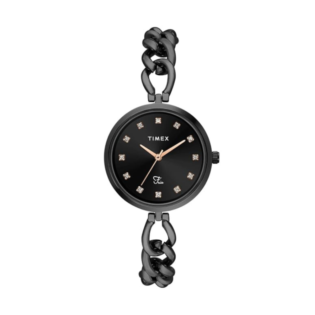 Timex TWEL23804 | Fria Women Quartz Black Dial Analog Brass Watch.