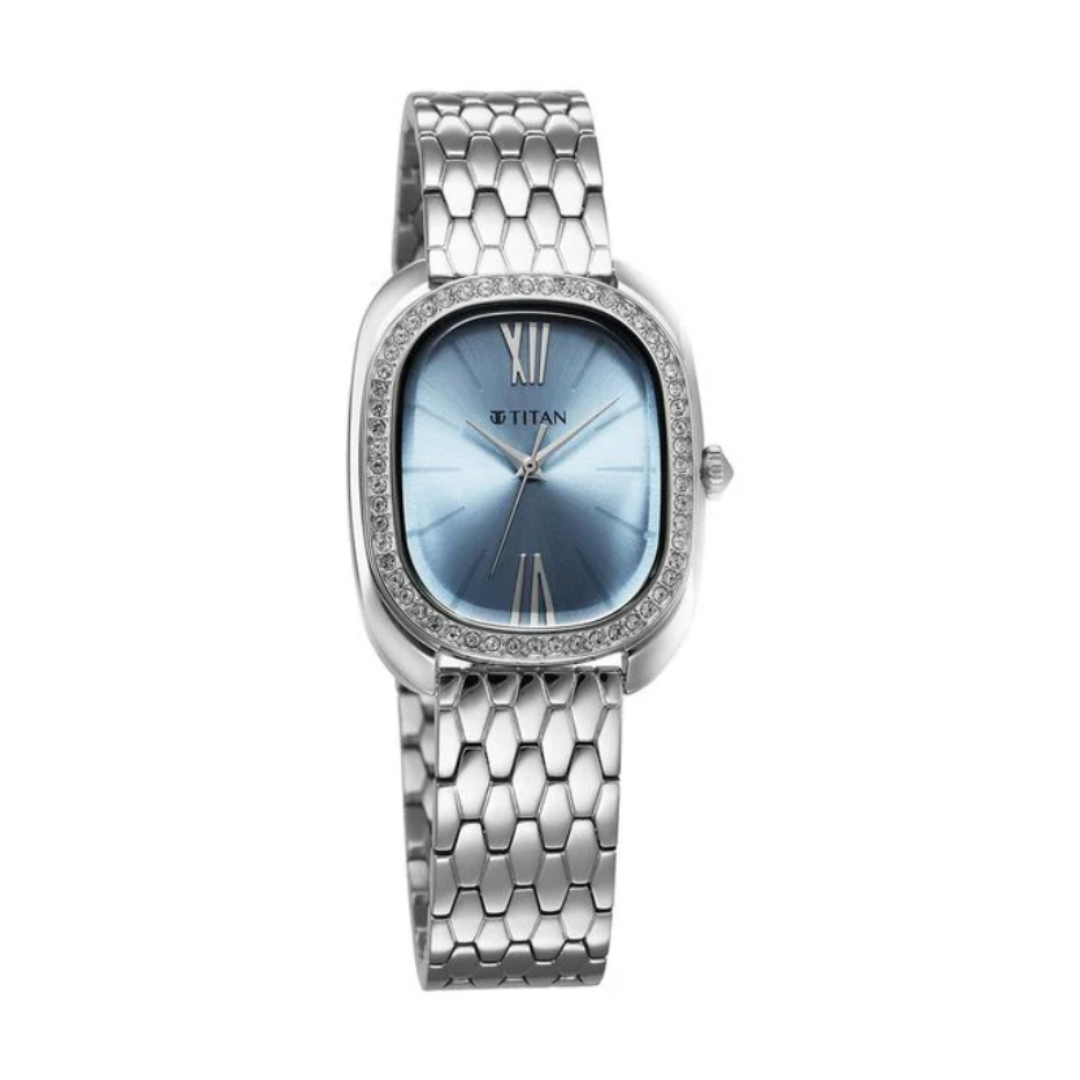 Titan 95317SM01 | Titan Glamour Quartz Analog Blue Dial Silver Stainless Steel Strap Watch For Women