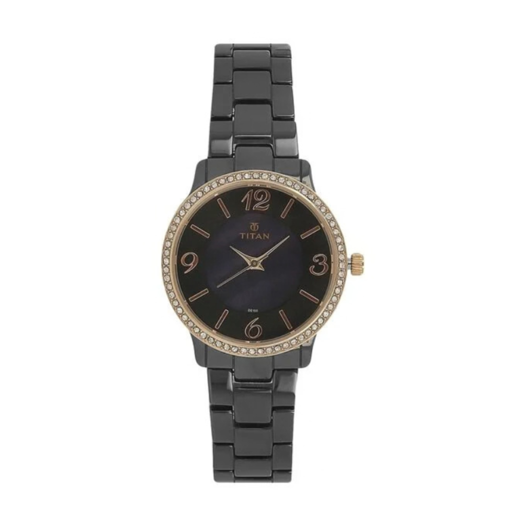 Titan 95017KC02J | Titan Quartz Analog Black Dial Ceramic Strap Watch for Women.