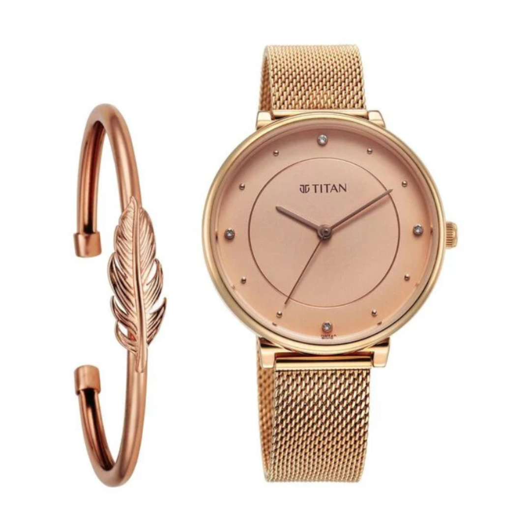 Titan 2673WM04 | Titan Purple Stackables Quartz Analog Pink Dial Stainless Steel Strap Watch for Women