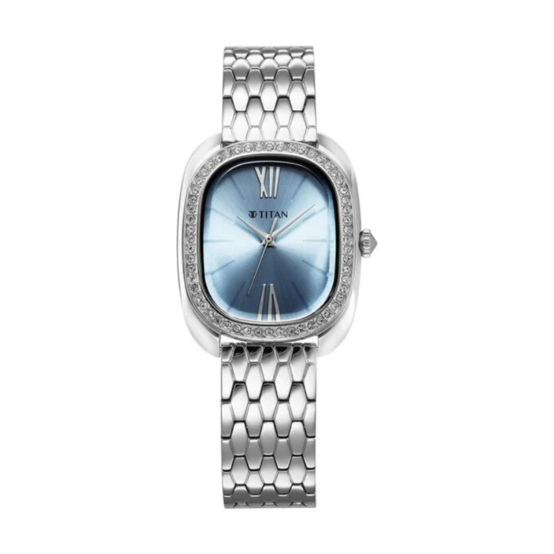 Titan 95317SM01 | Titan Glamour Quartz Analog Blue Dial Silver Stainless Steel Strap Watch For Women