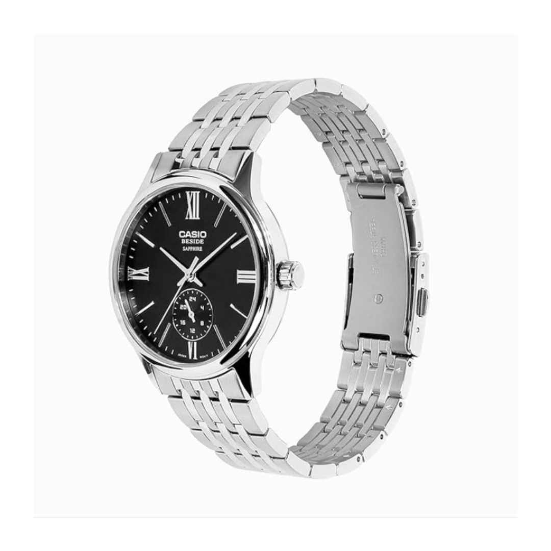 Casio BMS-100D-1AVDF A2535 | Enticer Men Quartz Black Dial Analog Stainless Steel Watch