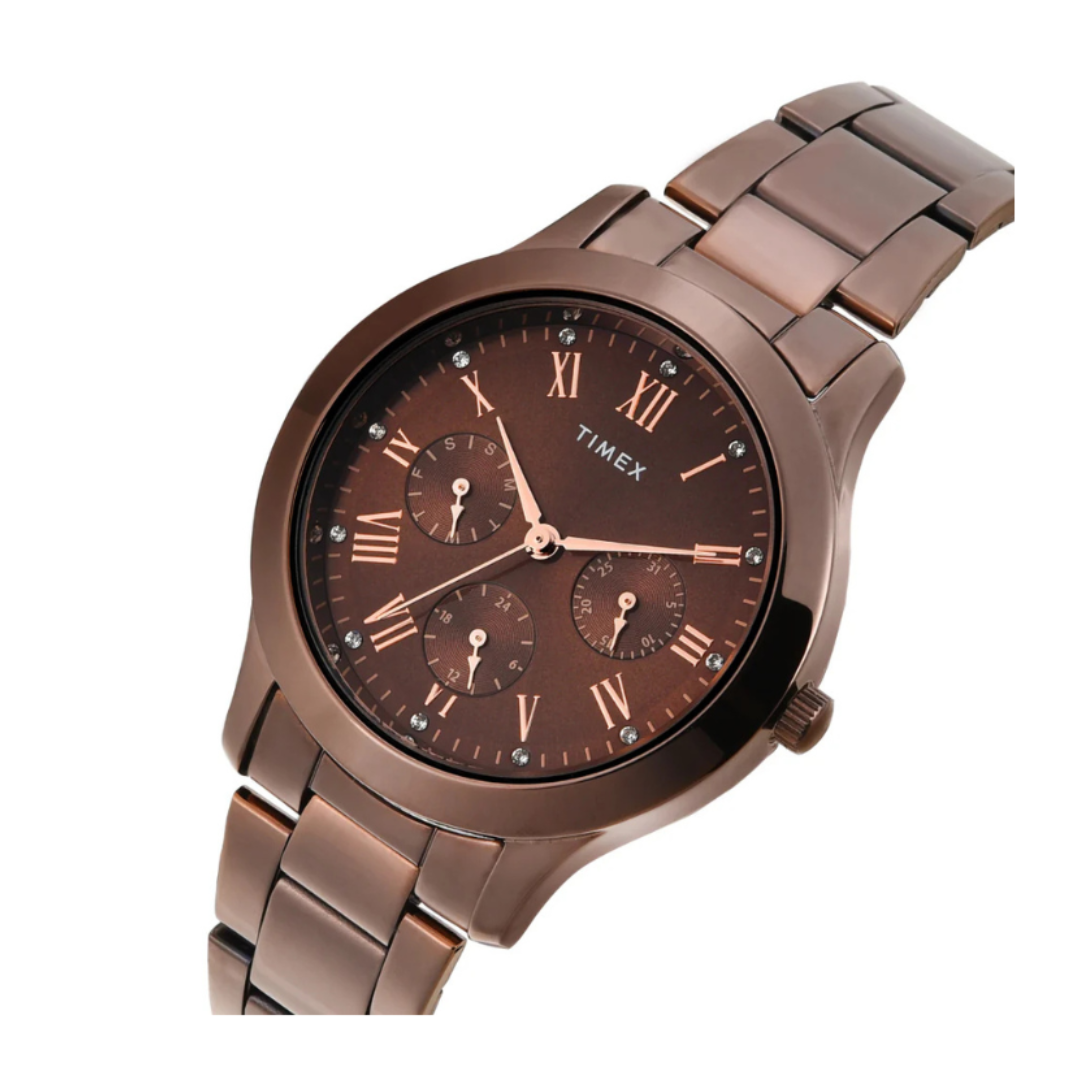 Timex TW000Q820 | Timex Women Brown Round Multifunction Dial Watch